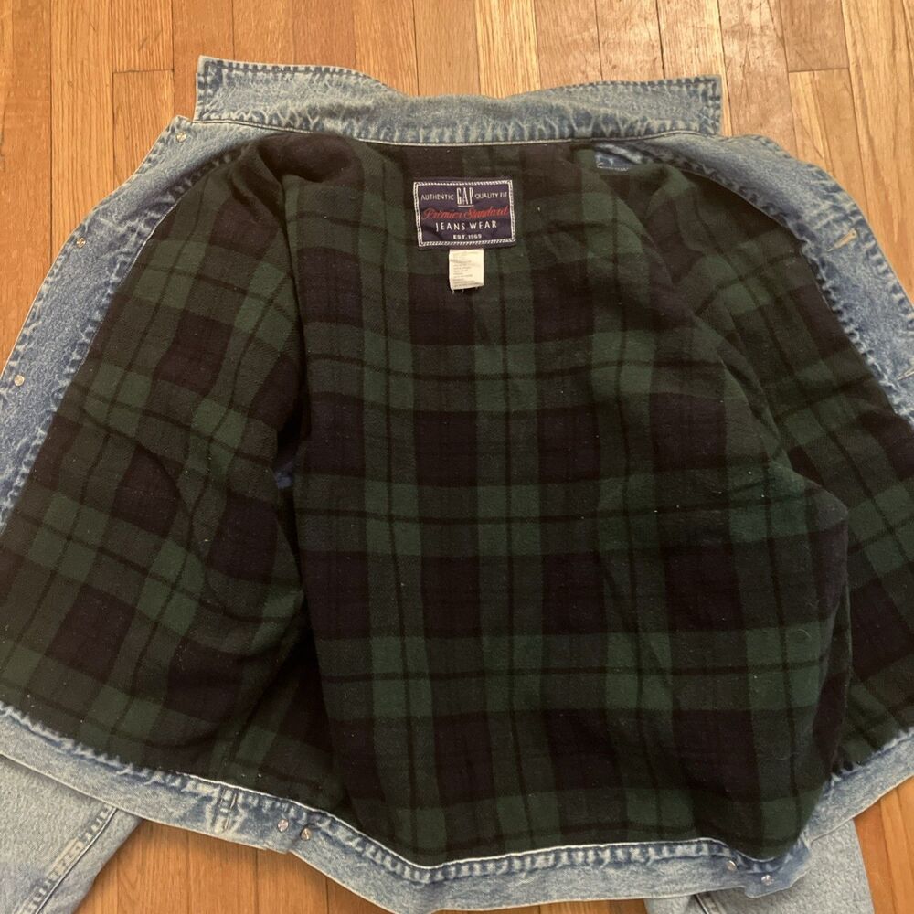 VTG 90’s GAP Premium Standard Jeans Wear Denim Jacket Blanket Lined Men’s XL - Picture 2 of 6